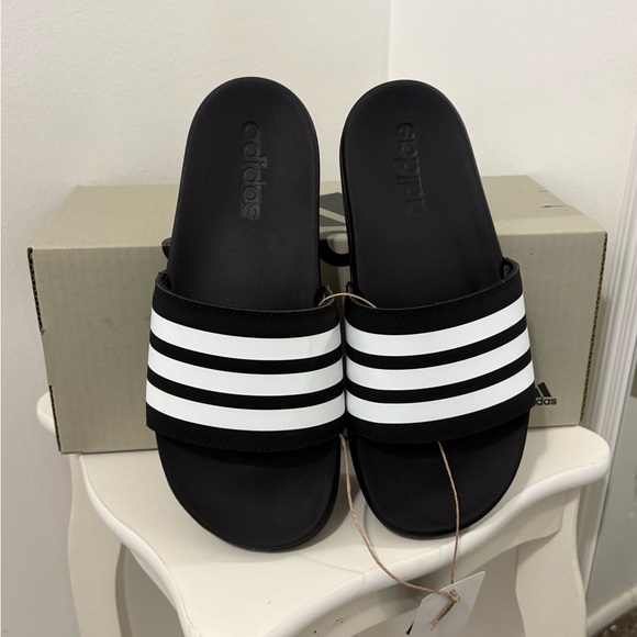 Adidas Women's Black and White Slide Sandals - Picture 1 of 6